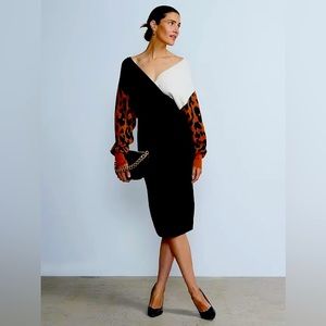 Dolman Sleeve Leopard Print Surplice Dress